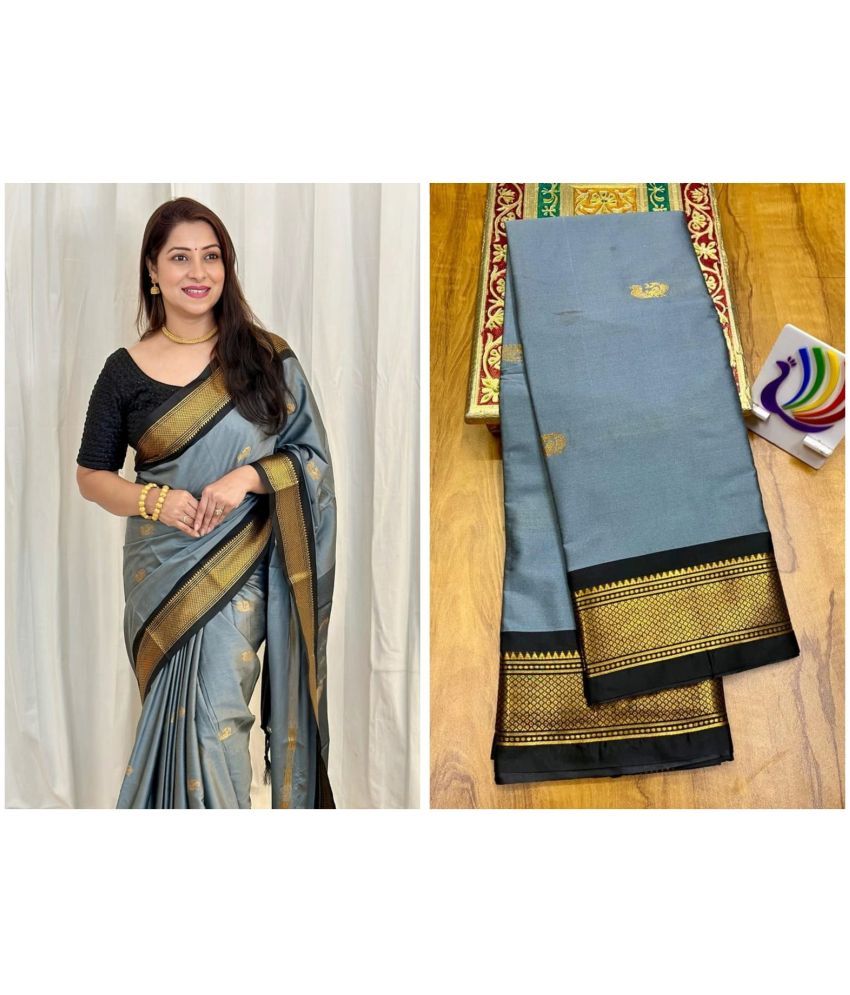     			FAB SILK Cotton Silk Embellished Saree With Blouse Piece ( Grey , Pack of 1 )