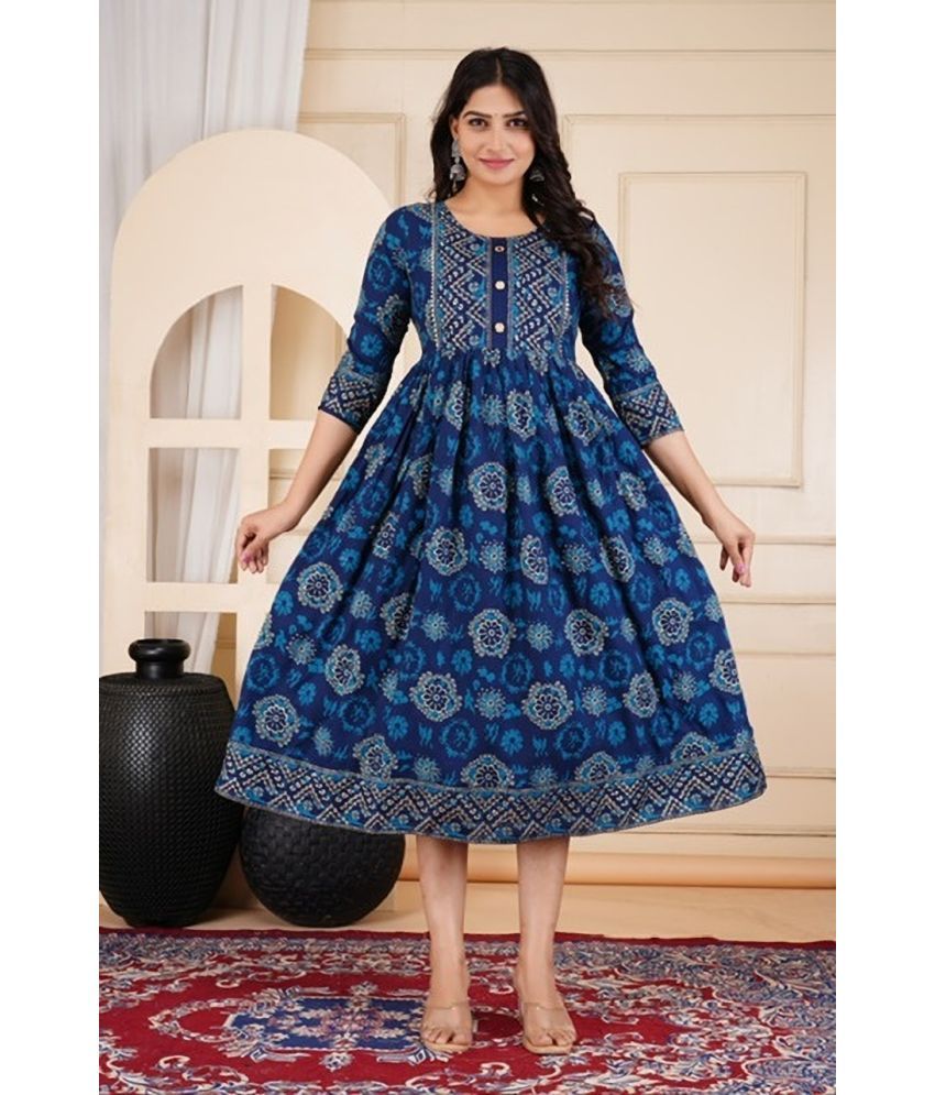     			First Affair Pack of 1 Viscose Printed Anarkali Women's Kurti - ( Blue )