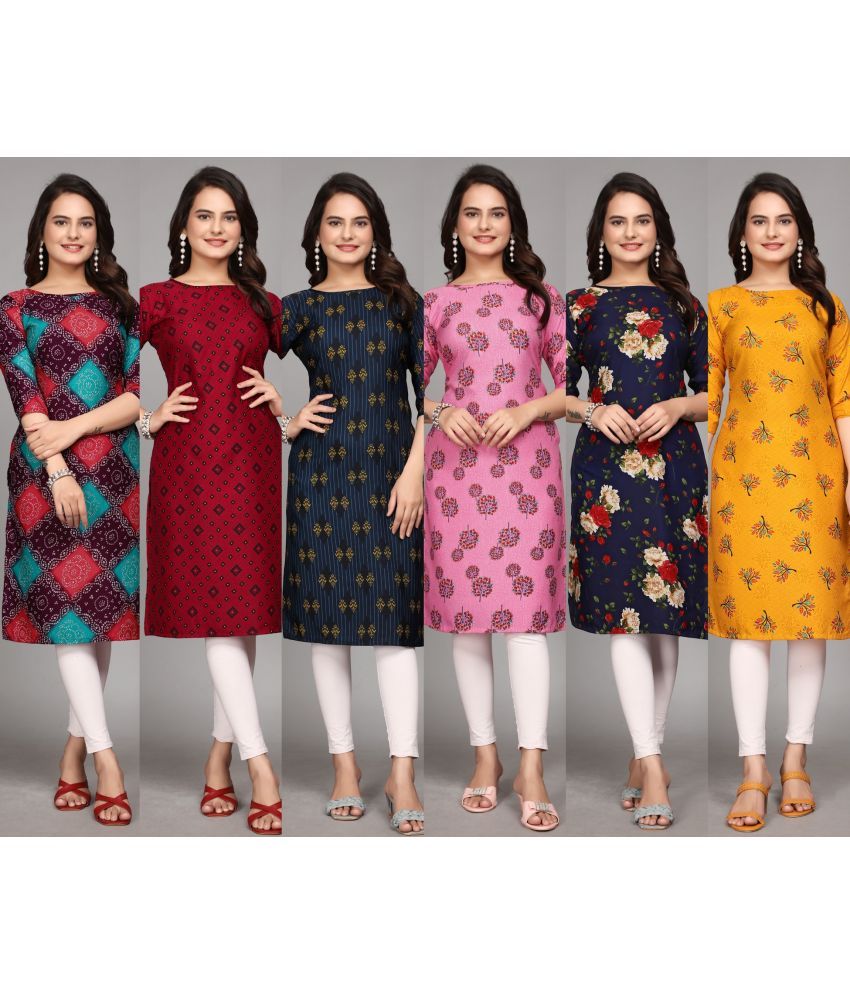     			KALAVRITTA Pack of 6 Crepe Printed Straight Women's Kurti - ( Multicolor7 )