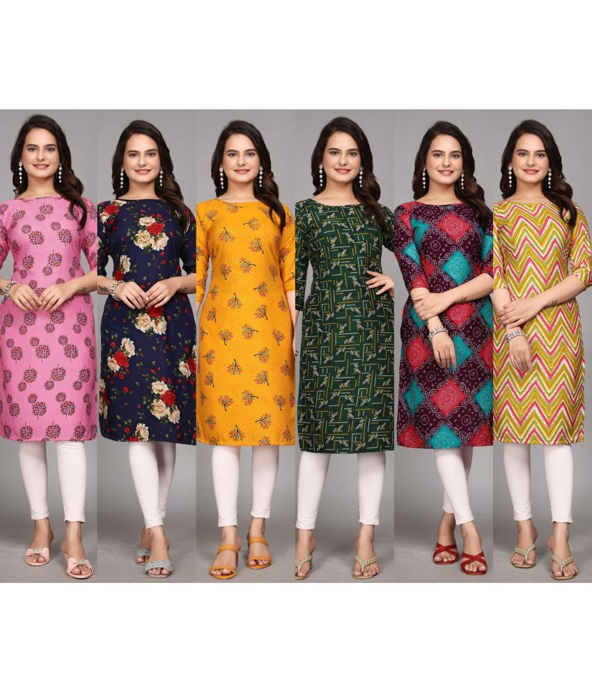     			KALAVRITTA Pack of 6 Crepe Printed Straight Women's Kurti - ( Multicolor9 )