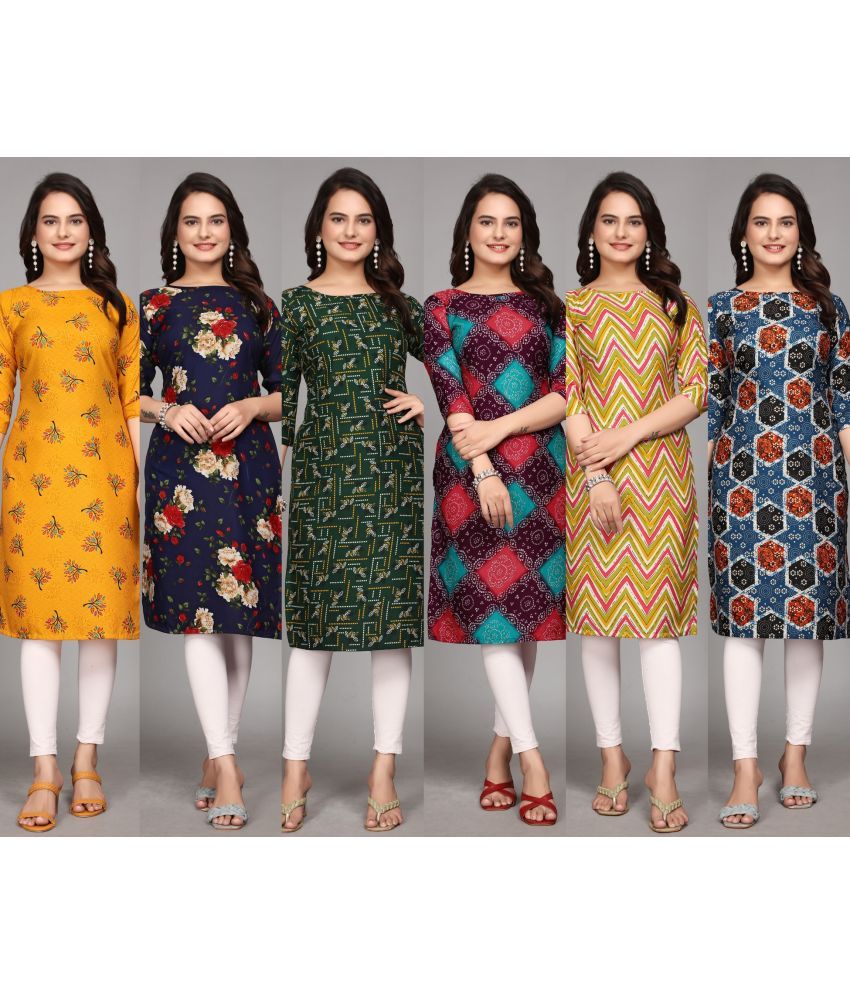     			KALAVRITTA Pack of 6 Crepe Printed Straight Women's Kurti - ( Multicolor )