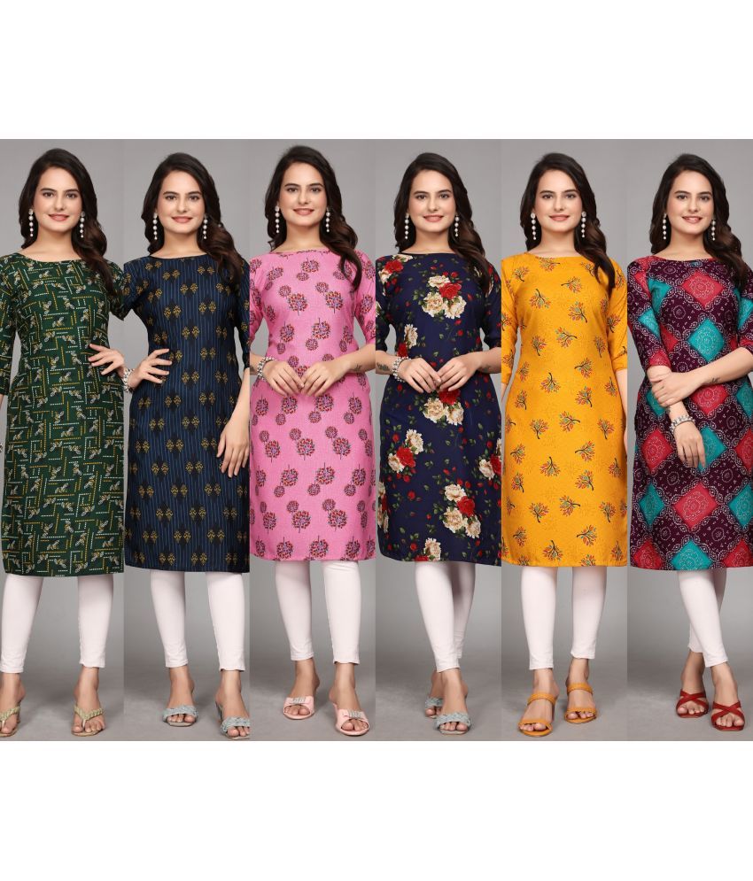     			KALAVRITTA Pack of 6 Crepe Printed Straight Women's Kurti - ( Multicolor3 )