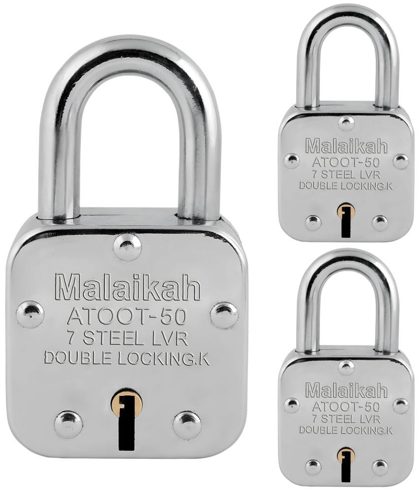     			Malaikah 50 mm With 3 Keys Padlock, Atoot 50mm Double Locking 8 Lever Square Lock Pack Of 3, Ideal for Gate, Shutter and Shop, Ideal for Gate, Shutter and Shop Made in Aligarh, India