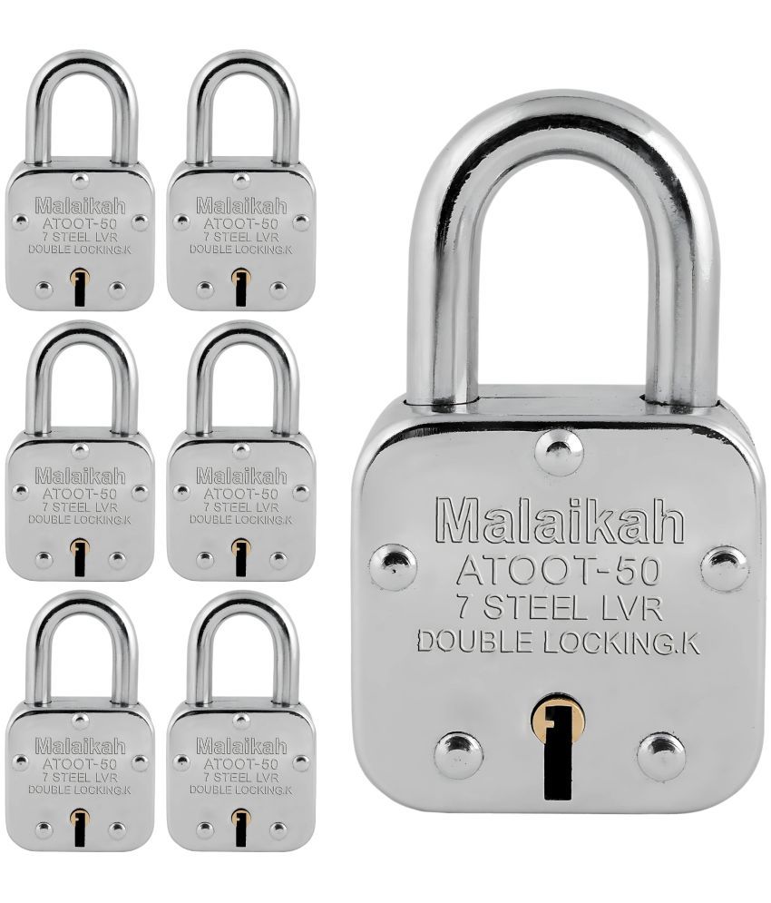     			Malaikah 50 mm With 3 Keys Padlock, Atoot 50mm Double Locking 8 Lever Square Lock Pack Of 7, Ideal for Gate, Shutter and Shop, Ideal for Gate, Shutter and Shop Made in Aligarh, India