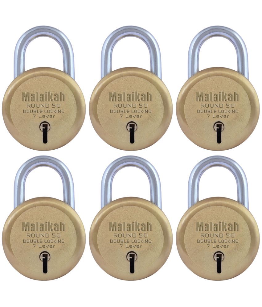     			Malaikah Gold 50 mm Padlock Double Locking 7 Lever With 3 Keys, Ideal for Gate, Shutter and Shop, Ideal for Gate, Shutter and Shop Made in Aligarh, India, Pack of 6