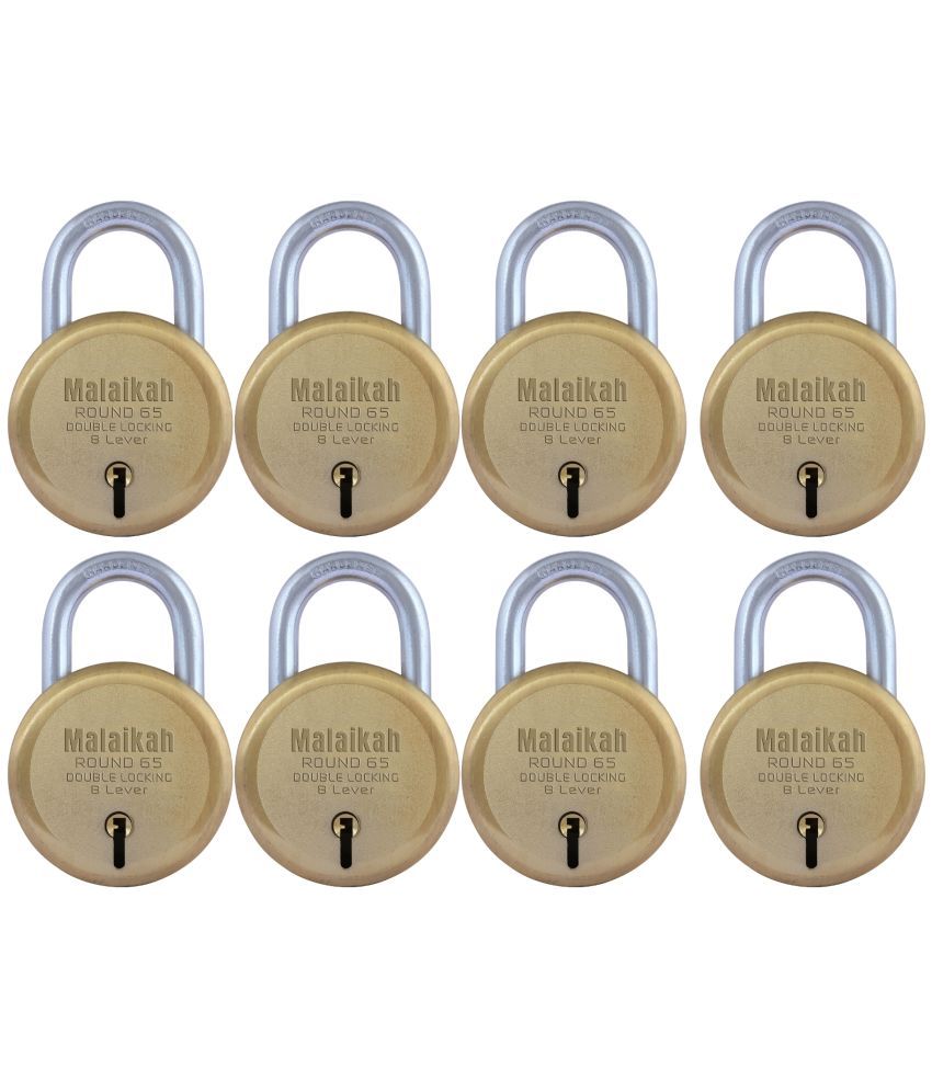     			Malaikah Gold 65 mm Padlock Double Locking 8 Lever With 3 Keys, Ideal for Gate, Shutter and Shop, Ideal for Gate, Shutter and Shop Made in Aligarh, India, Pack of 8