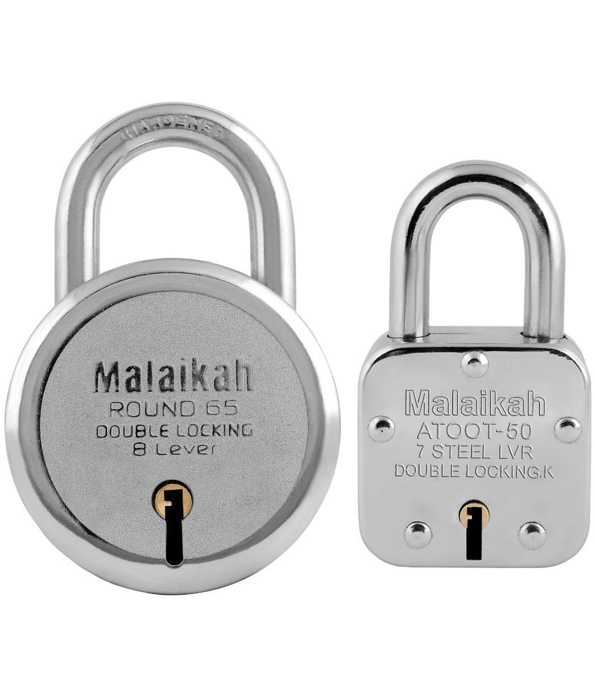     			Malaikah Locks Padlocks Pack Of 2 Round 65mm And Atoot 50mm With Made In Aligarh India Ideal For Gates Shutters And Doors Enhanced With Durable Steel And 7-Lever Locking System