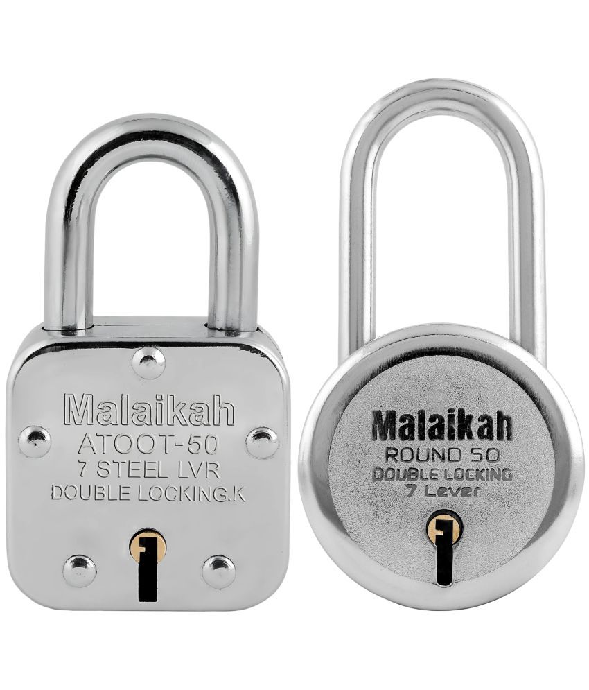     			Malaikah Locks Padlocks Pack Of 2 Atoot 50mm And Round 50mm Long Shackle Made In Aligarh India Tough, Reliable, And Secure With 7-Lever Mechanism Perfect For Gates Lockers And Sheds