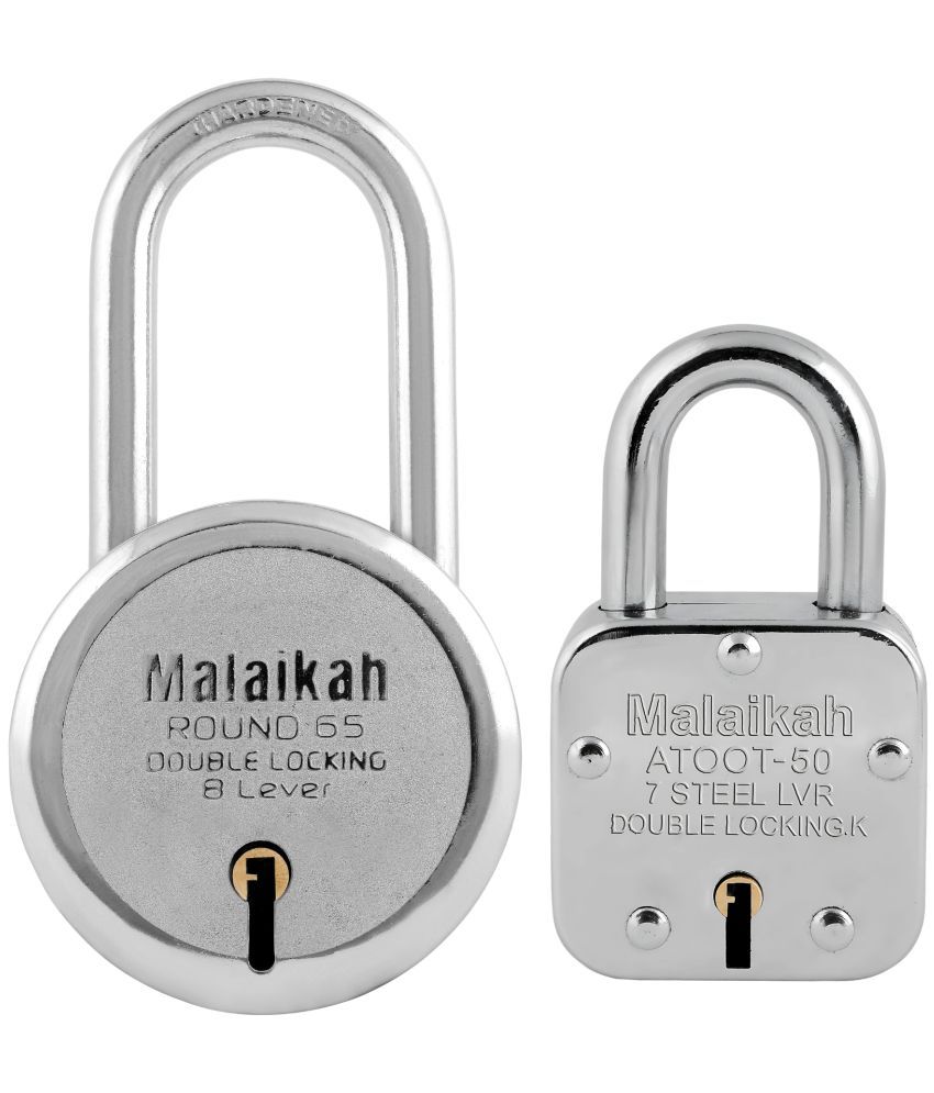     			Malaikah Locks Padlocks Pack Of 2 Round 65mm And Round 50mm Long Shackle With Made In Aligarh India Premium Quality 7-Lever Lock Mechanism For Secure Locking Ideal For Both Indoor And Outdoor Use