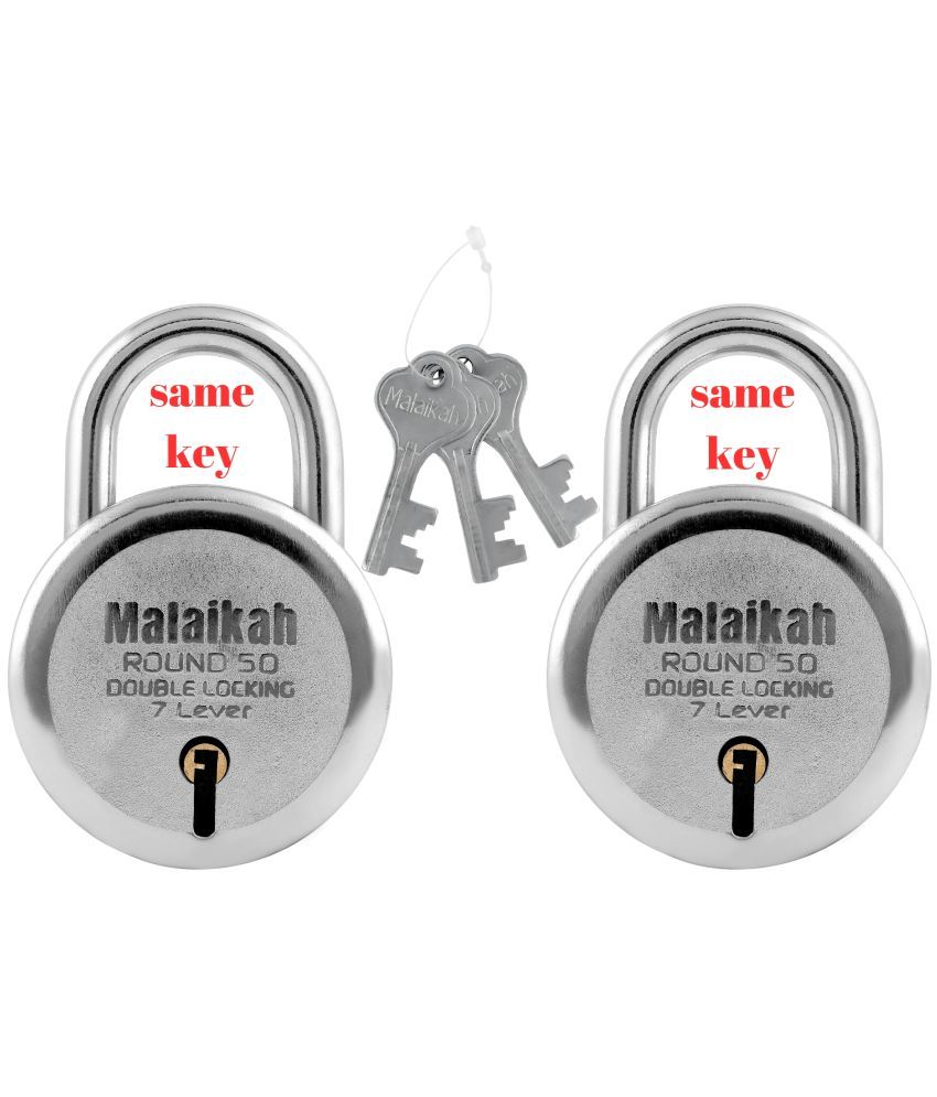     			Malaikah Round 50 mm Common Key (Same Key) Padlock, Ideal for Gate, Shutter and Shop, Ideal for Gate, Shutter and Shop Made in Aligarh, India, Pack of 2