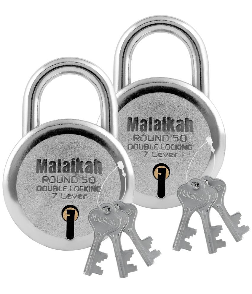     			Malaikah Round 50 mm Padlock Double Locking 7 Lever With 3 Keys, Ideal for Gate, Shutter and Shop, Ideal for Gate, Shutter and Shop Made in Aligarh, India, Pack of 2