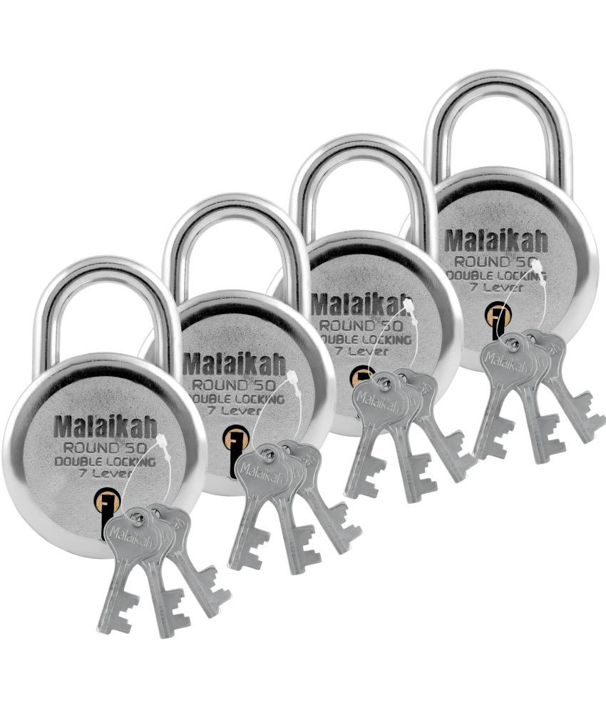     			Malaikah Round 50 mm Padlock Double Locking 7 Lever With 3 Keys, Ideal for Gate, Shutter and Shop, Ideal for Gate, Shutter and Shop Made in Aligarh, India, Pack of 4