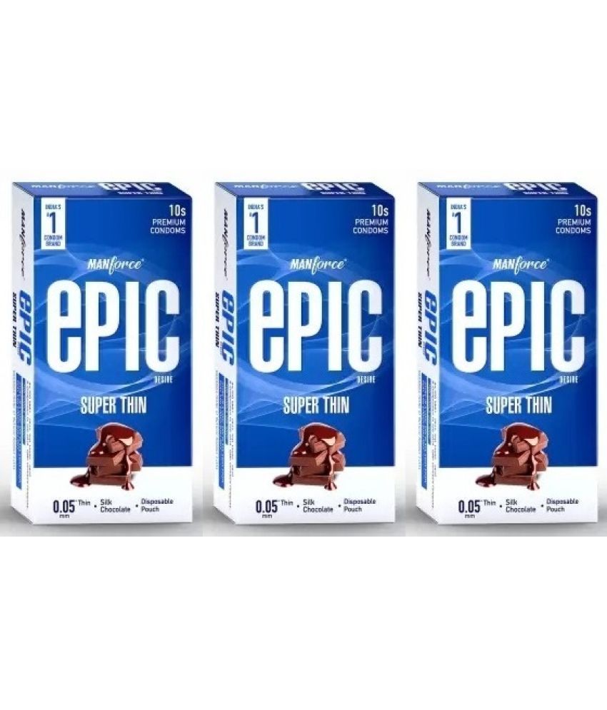     			Manforce Epic Desire Super Thin Premium Condoms for Men Silk Chocolate Flavour Disposable Pouch (10 Counts) x pack of 3