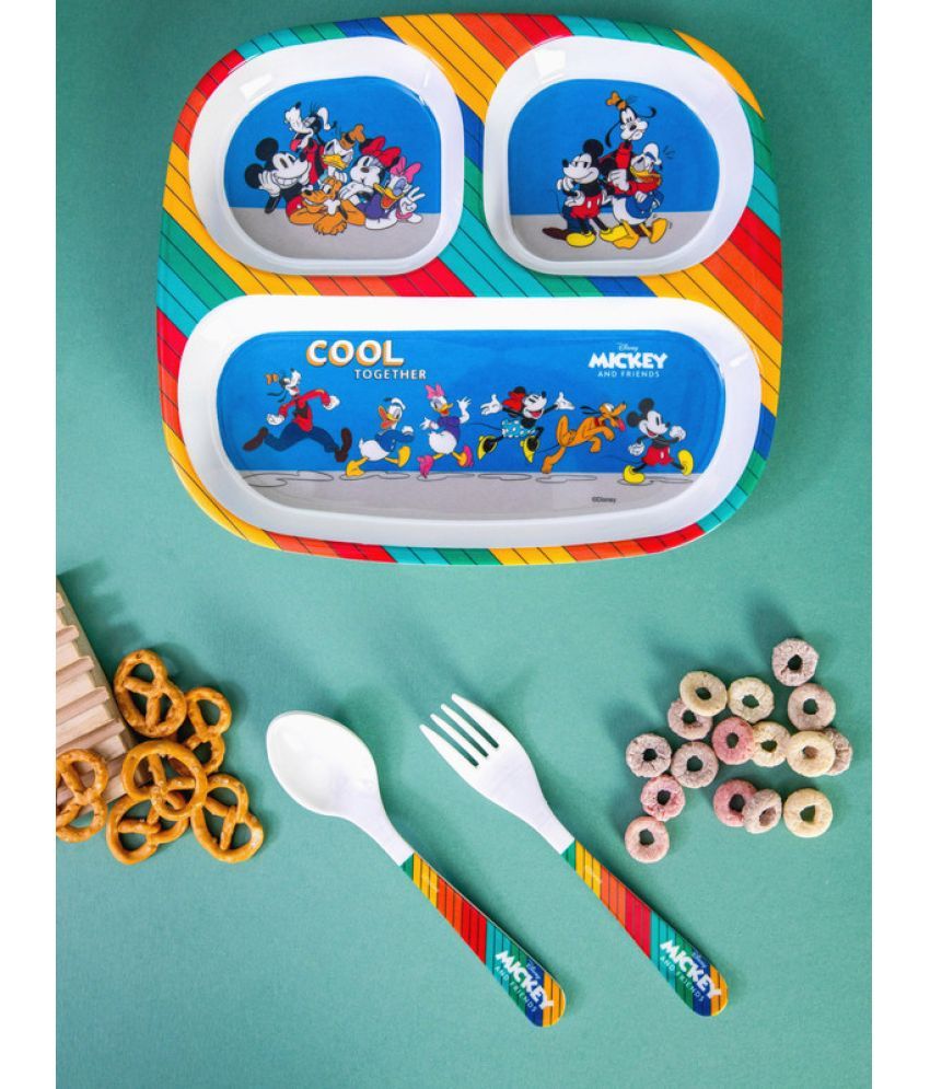     			Servewell Plate, Fork & Spoon - Mickey Printed Melamine Dinner Set ( Pack of 3 ) Multicolor