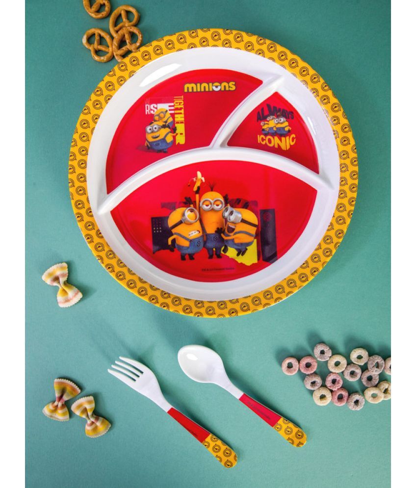     			Servewell Plate, Fork & Spoon - Minions Printed Melamine Dinner Set ( Pack of 3 ) Multicolor