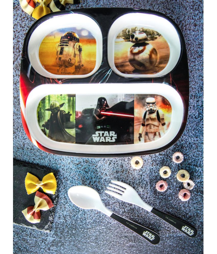     			Servewell Plate, Fork & Spoon Star Wars Printed Melamine Dinner Set ( Pack of 3 ) White