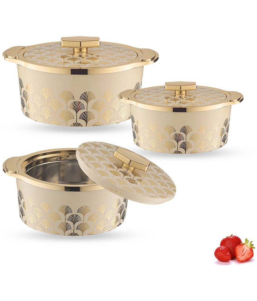     			Trueware Florra Fine Plastic & Off White Steel Thermoware Casserole ( Set of 3 , 3250 mL )