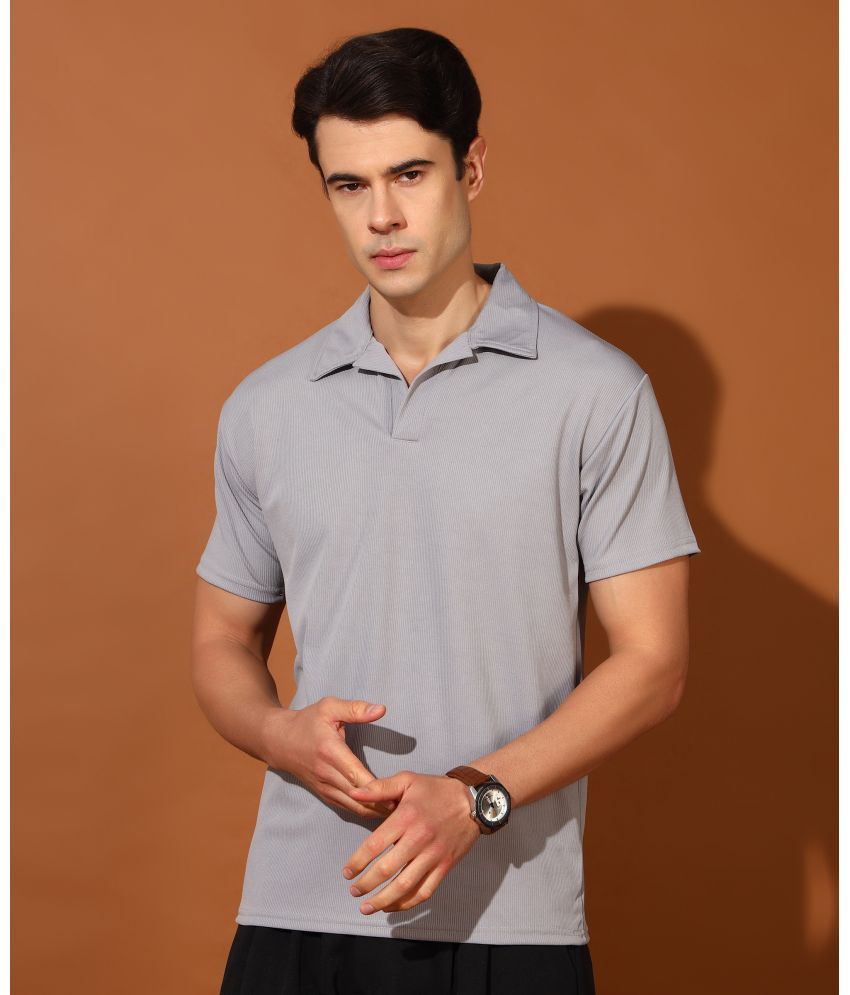     			Christy World Pack of 1 Polyester Regular Fit Self Design Half Sleeves Men's Polo T Shirt ( Grey )