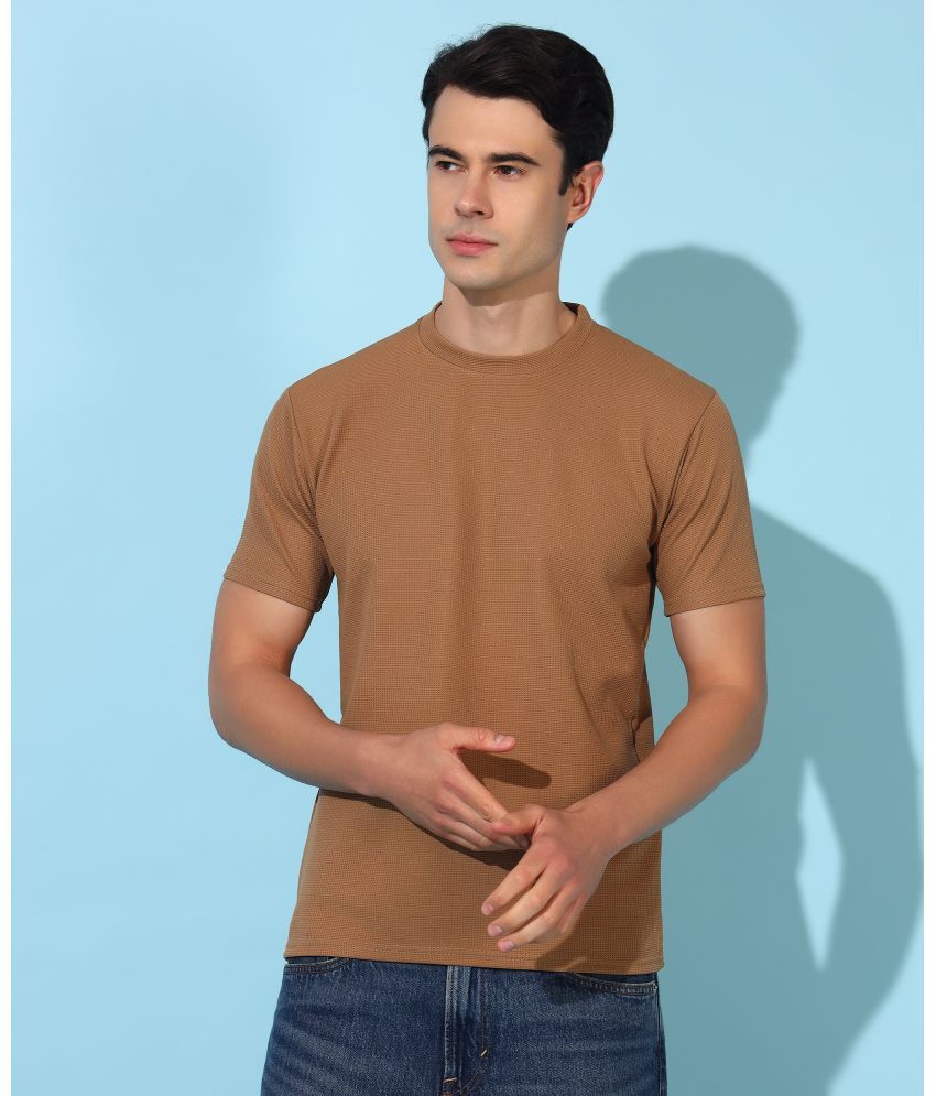     			Christy World Polyester Regular Fit Self Design Half Sleeves Men's Round T-Shirt - Beige ( Pack of 1 )