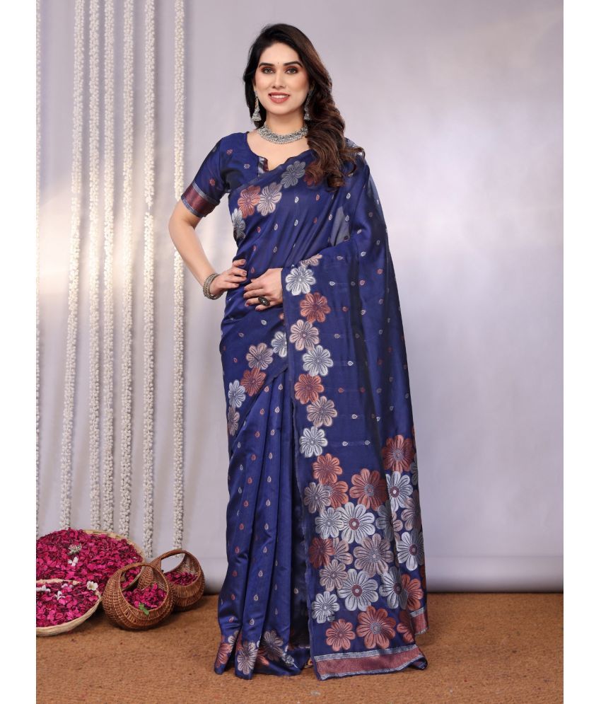     			DIKONA DESIGNER Banarasi Silk Woven Saree With Blouse Piece ( Blue , Pack of 1 )