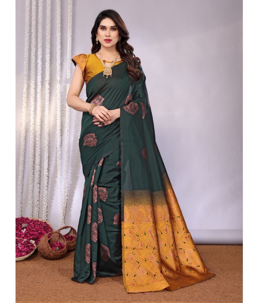     			DIKONA DESIGNER Banarasi Silk Woven Saree With Blouse Piece ( Green , Pack of 1 )