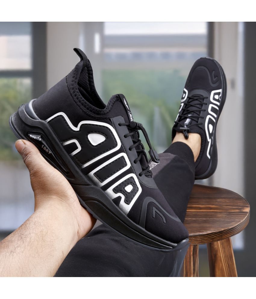     			HASTEN Black Casual Running Sneakers Black Men's Lifestyle Shoes