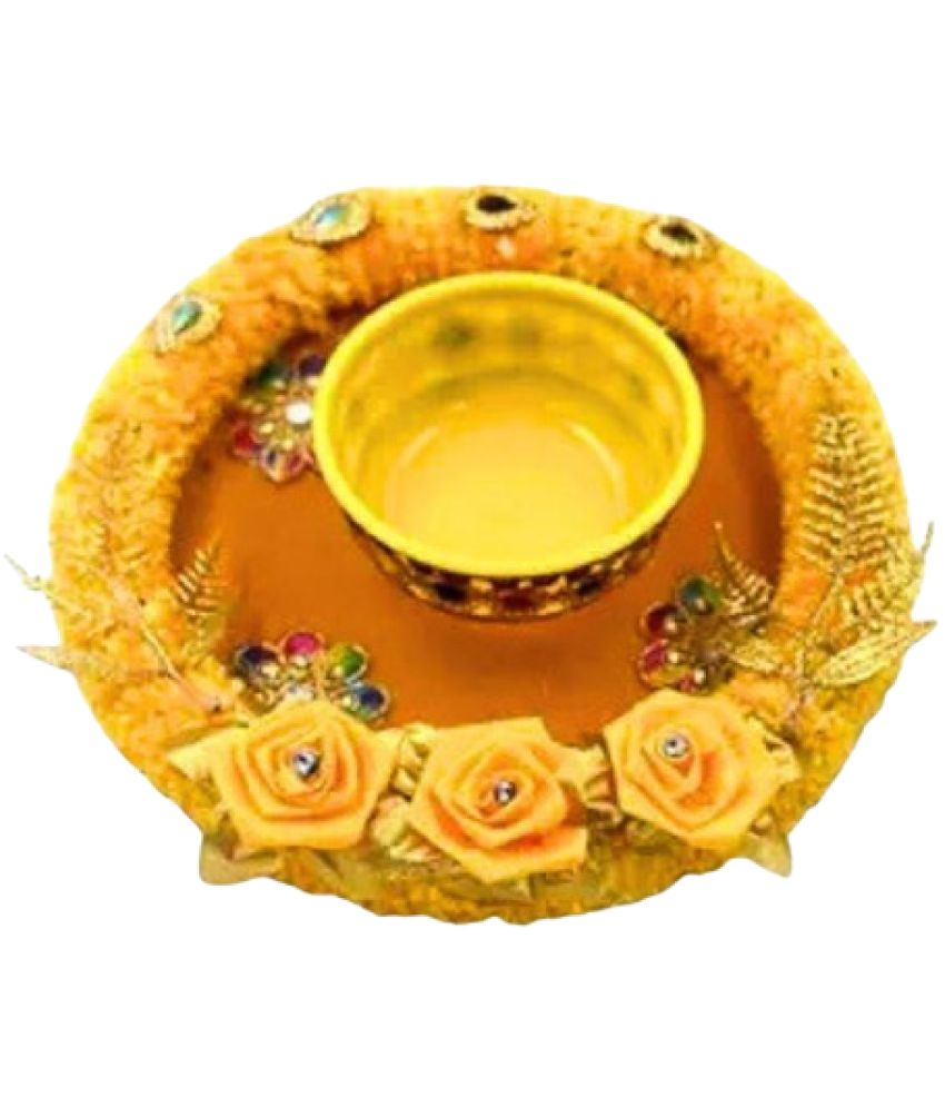     			KOOGLY Wood Round Decorative Plate Yellow - Pack of 1