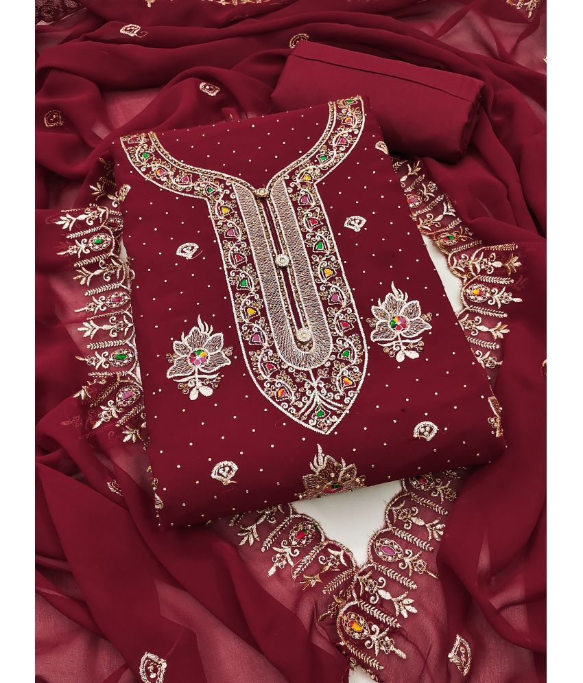     			Nayanthara Trends Unstitched Georgette Embroidered Dress Material - Maroon ( Pack of 1 )