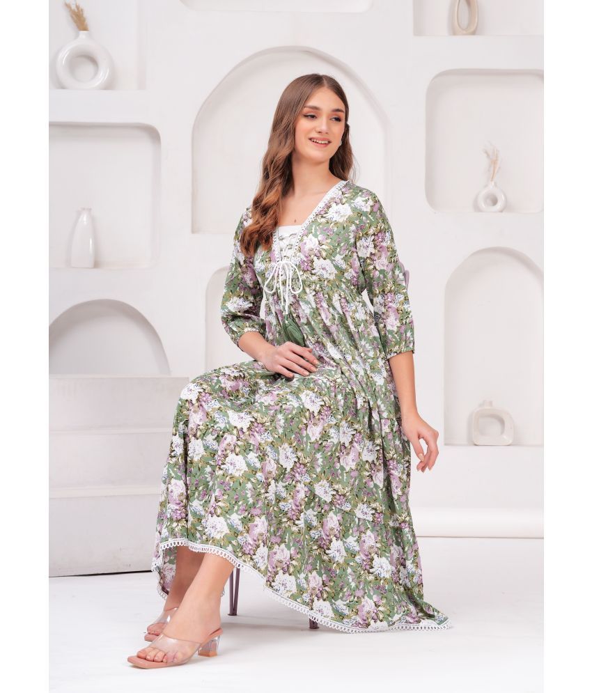     			Oh Mi Dios Crepe Printed Calf-Length Women's Fit & Flare Dress - Green ( Pack of 1 )