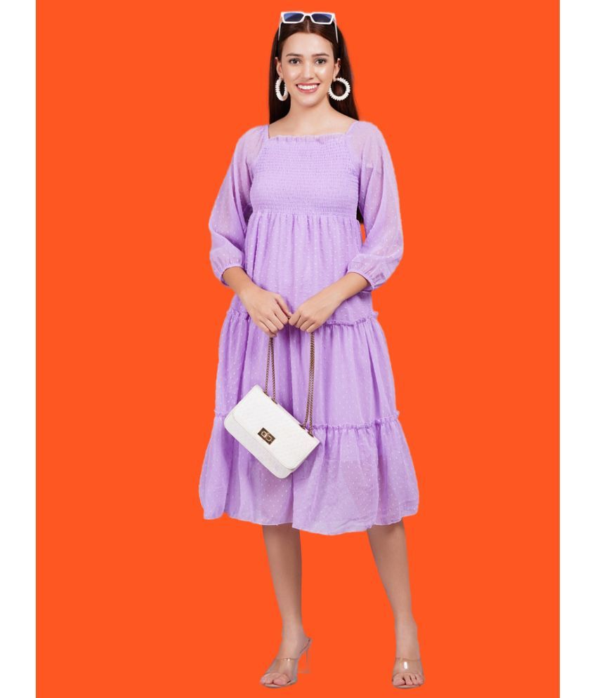     			Oh Mi Dios Georgette Solid Calf-Length Women's Fit & Flare Dress - Purple ( Pack of 1 )