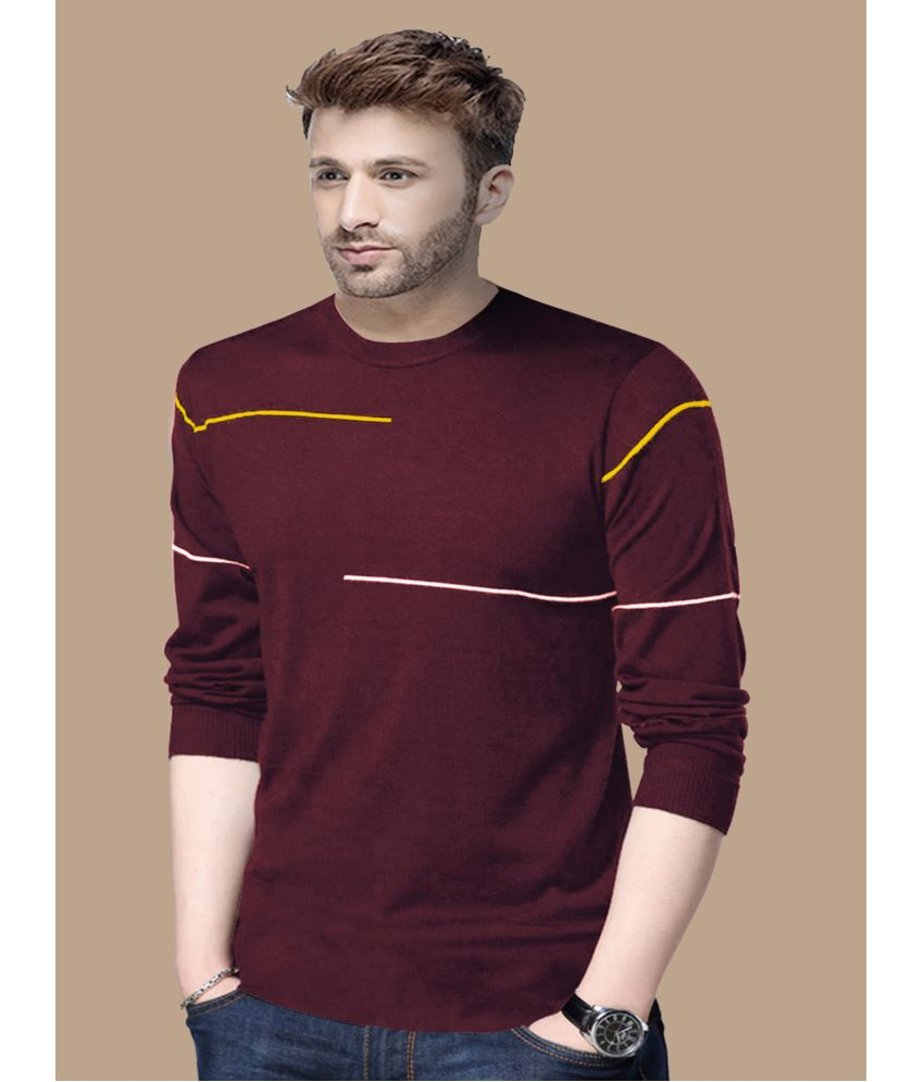     			Reya Cotton Blend Regular Fit Striped Full Sleeves Men's Round T-Shirt - Maroon ( Pack of 1 )