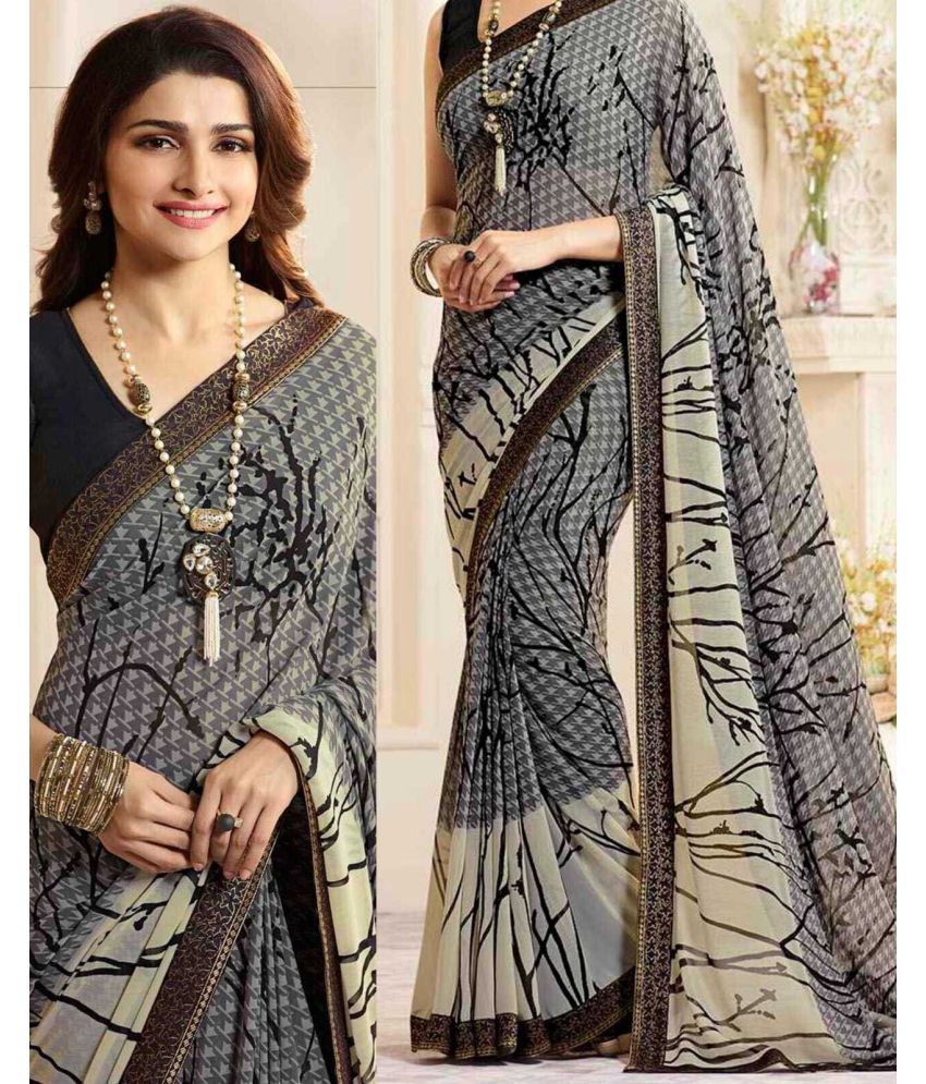     			SARIK  FASHION Georgette Printed Saree With Blouse Piece ( Grey , Pack of 1 )