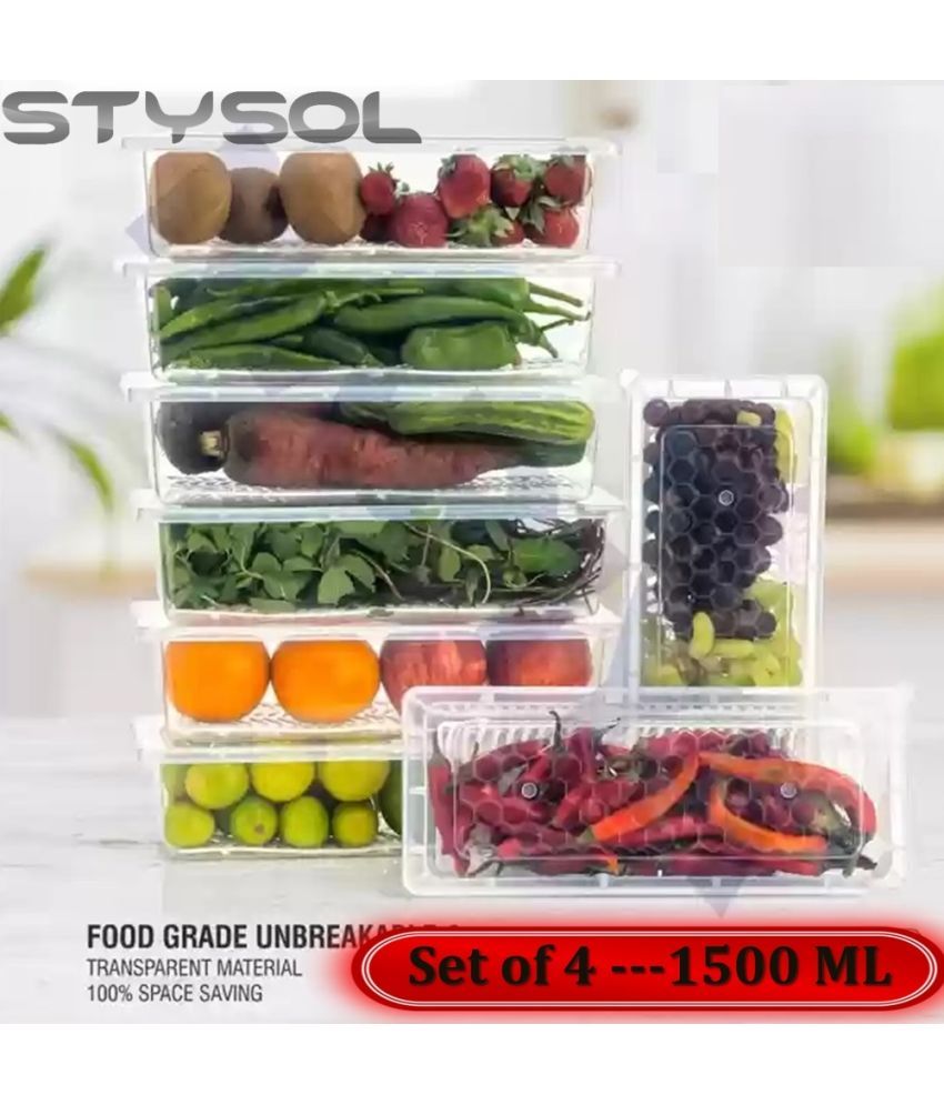     			Stysol Fridge Container Plastic White Food Container ( Set of 4 )