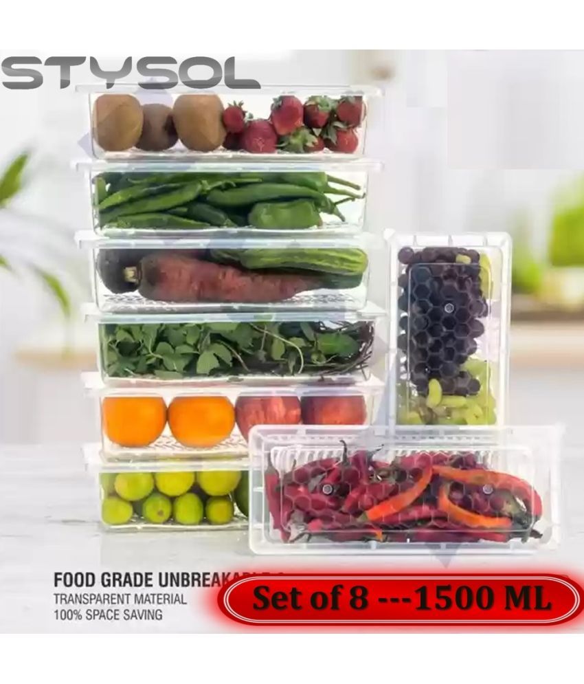     			Stysol Fridge Container Plastic White Food Container ( Set of 8 )