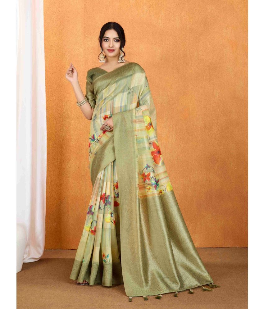     			doroly Cotton Silk Printed Saree With Blouse Piece ( Mint Green , Pack of 1 )