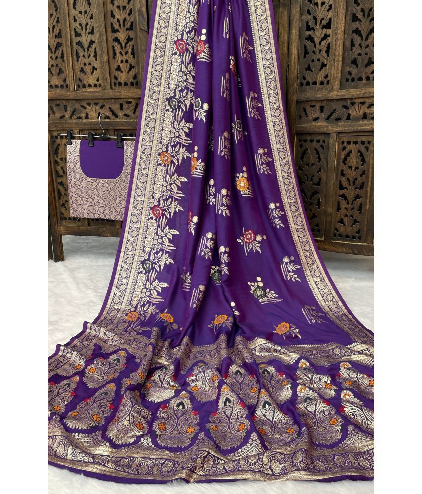     			fab woven Kanjivaram Silk Woven Saree With Blouse Piece ( Purple , Pack of 1 )