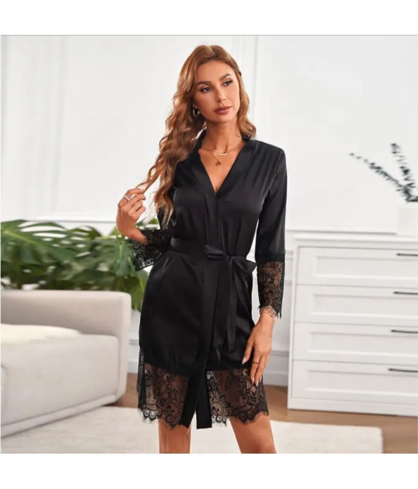     			COMFY ATTIRE Black Satin Women's Nightwear Robes ( Pack of 1 )