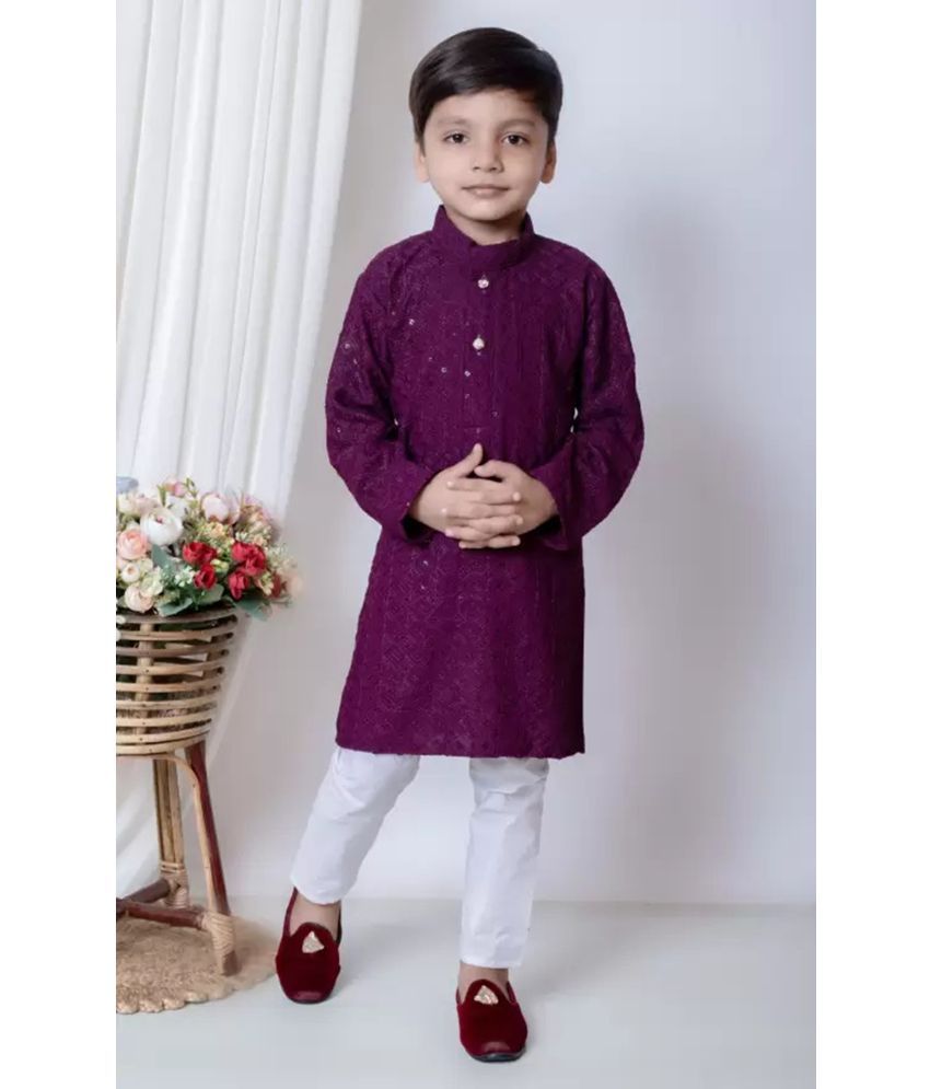     			Coxxup Boys Sequin Sequined - Pattern Kurta Pyjama Set ( Purple , Pack of 1 )