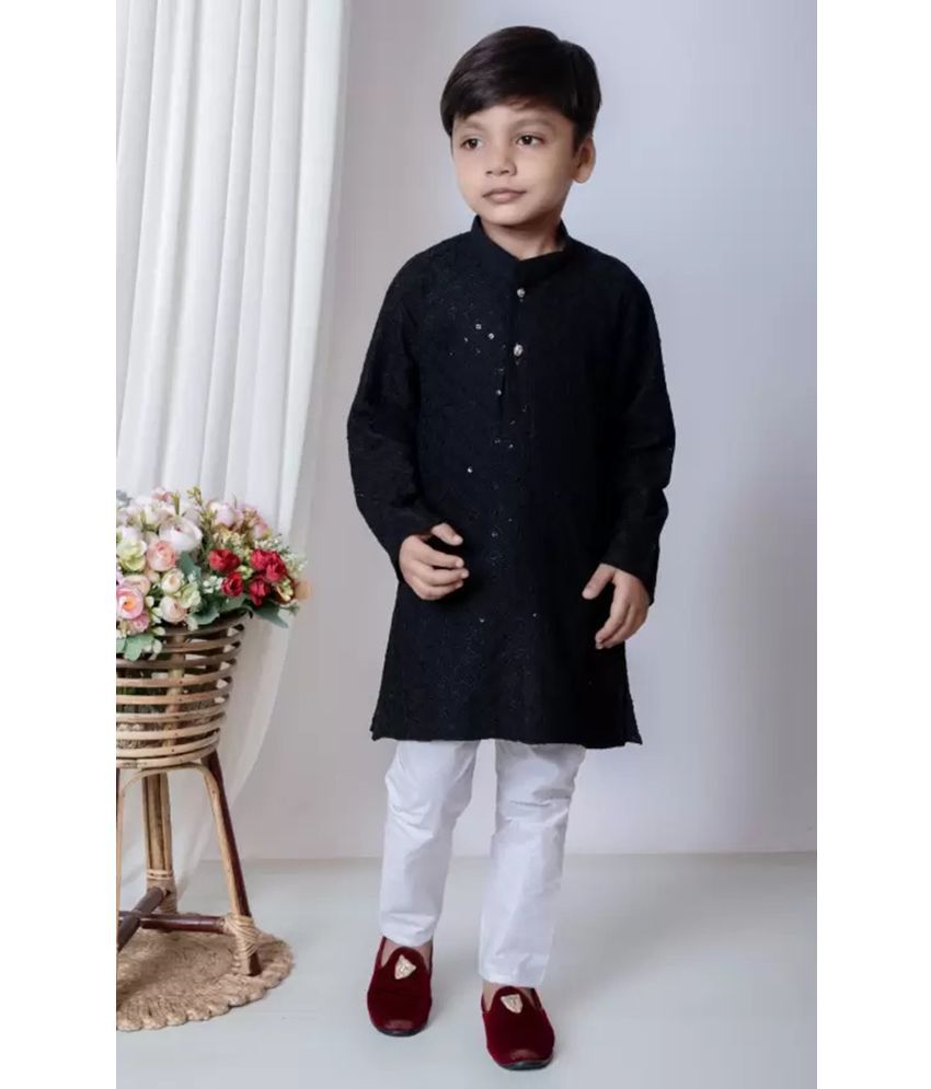     			Coxxup Boys Sequin Sequined - Pattern Kurta Pyjama Set ( Black , Pack of 1 )