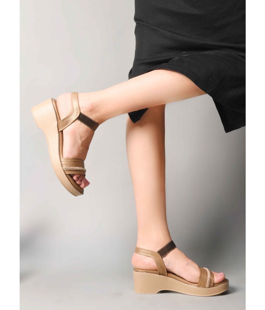     			JM Looks Gold Women's Sandal Heels