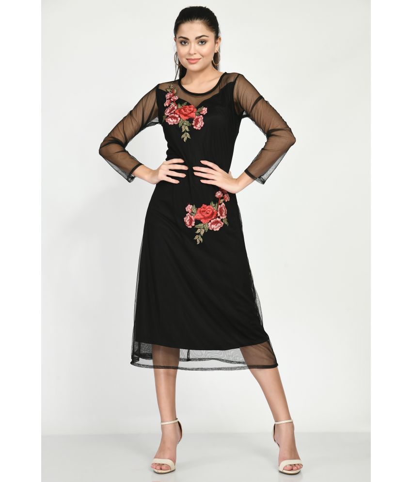     			Lihana Net Embroidered Calf-Length Women's A-line Dress - Black ( Pack of 1 )