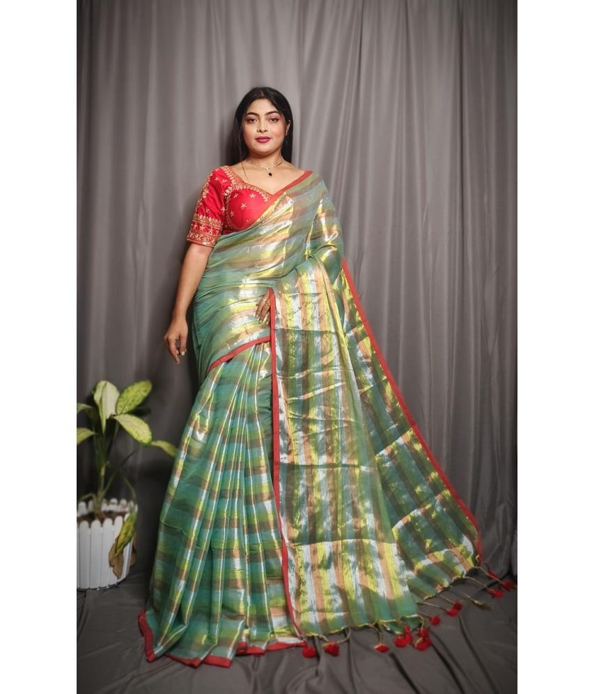     			SARADA HANDLOOM Cotton Embellished Saree With Blouse Piece ( LightGreen , Pack of 1 )