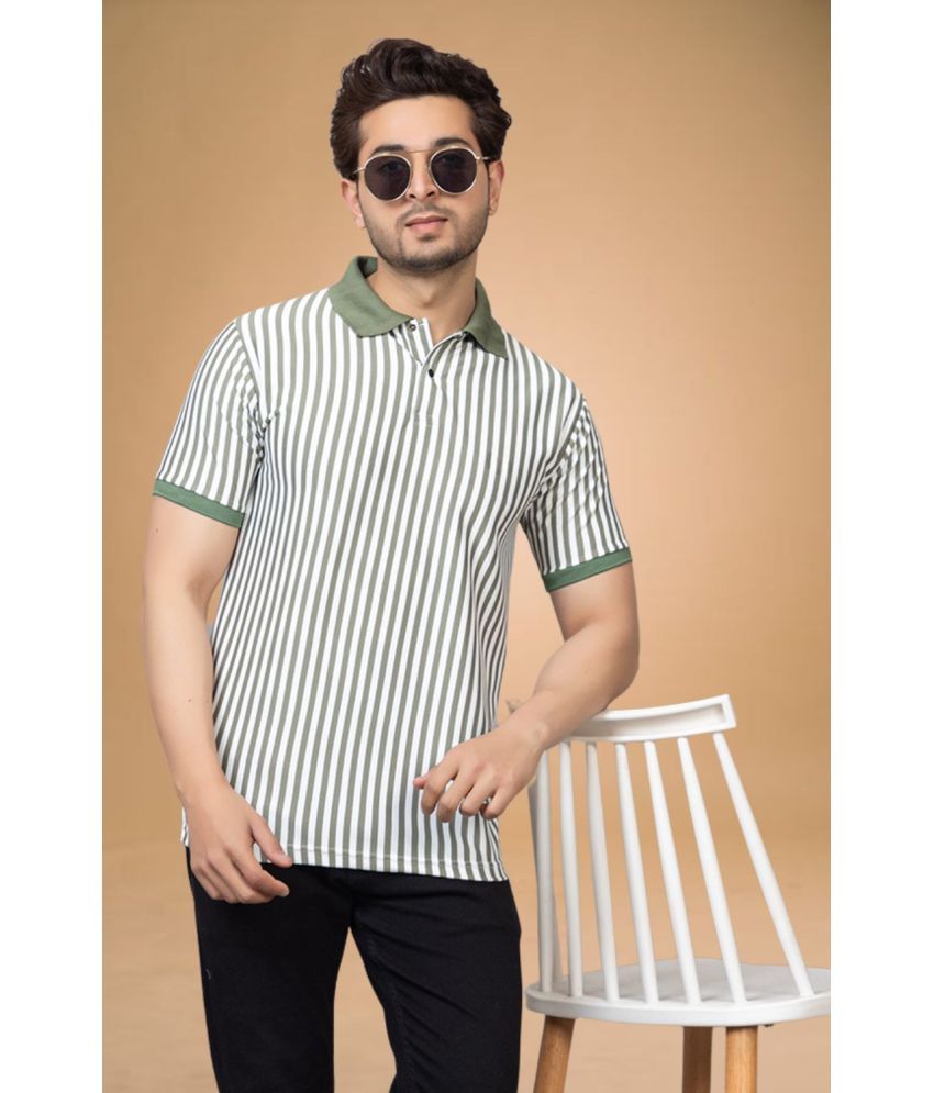     			SHREYNKA Pack of 1 Cotton Blend Regular Fit Striped Half Sleeves Men's Polo T Shirt ( Green )