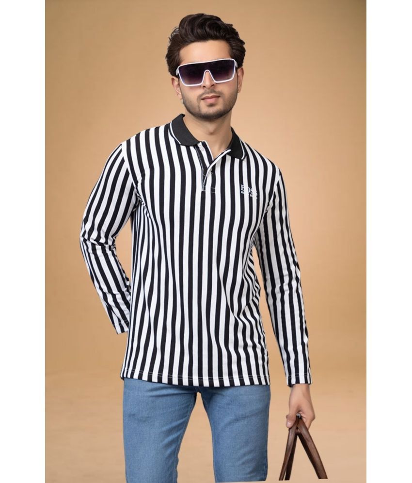     			SHREYNKA Pack of 1 Cotton Blend Regular Fit Striped Full Sleeves Men's Polo T Shirt ( Black )