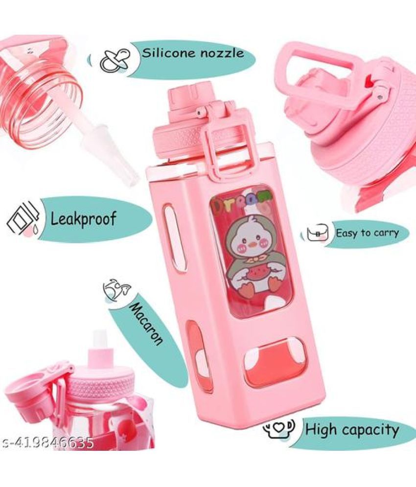     			Stysol Square bottle set of 1 Pink Plastic Fridge Water Bottle 1000 mL ( Set of 1 )