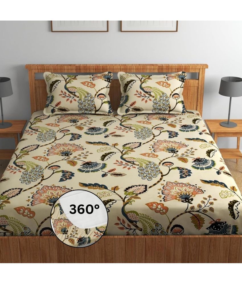     			YKNIP Cotton Floral Printed Fitted 1 Bedsheet with 2 Pillow Covers ( King Size ) - Multi