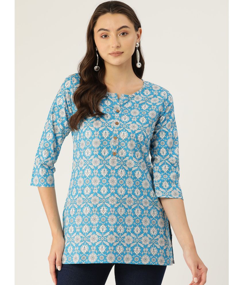     			feranoid Pack of 1 Cotton Blend Printed Straight Women's Kurti - ( Blue )