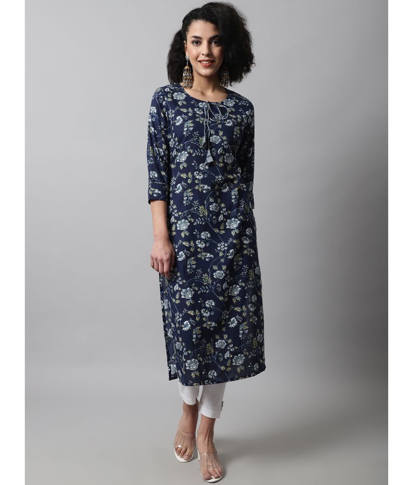     			feranoid Pack of 1 Cotton Printed Straight Women's Kurti - ( Dark Blue )