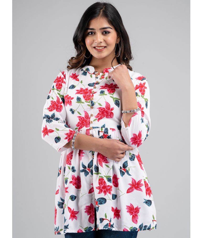     			feranoid Pack of 1 Cotton Printed Flared Women's Kurti - ( White )