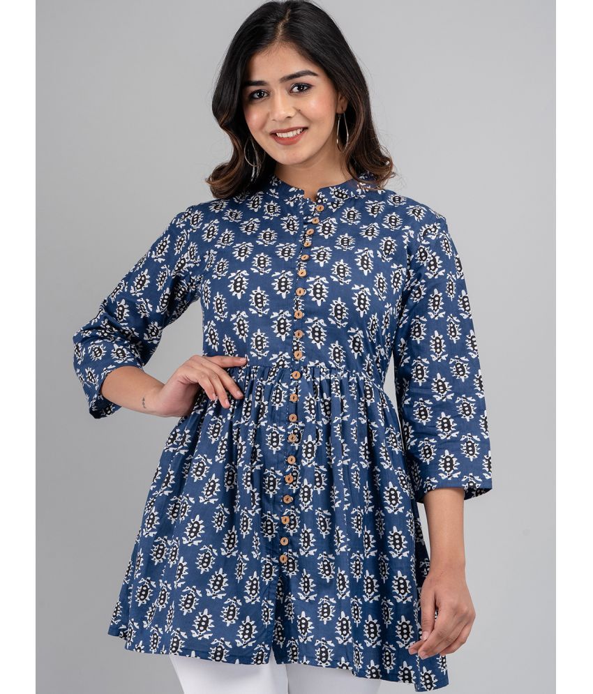     			feranoid Pack of 1 Cotton Printed Flared Women's Kurti - ( Blue )